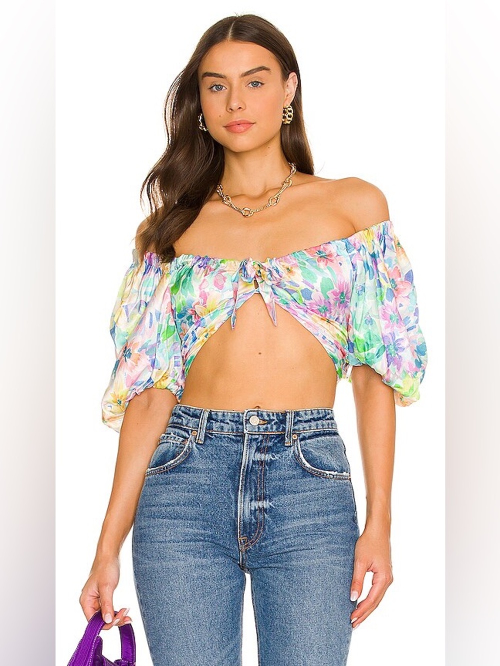 NWT For Love & Lemons Blaire Crop Top in Floral Multi - M